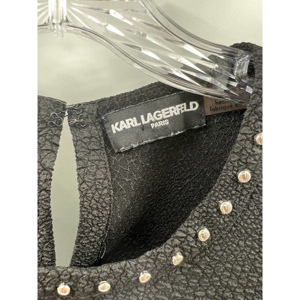 Karl Lagerfeld Sleeveless Studded Collar Textured Blouse Black Size Medium - Picture 3 of 9